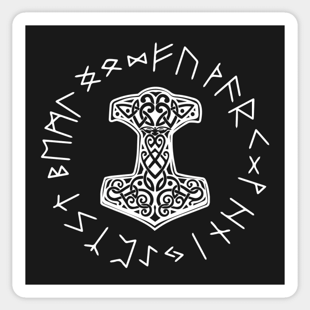 Vikings Mjolnir and Rune Wheel Norse Mythology Symbol Sticker by vikki182@hotmail.co.uk